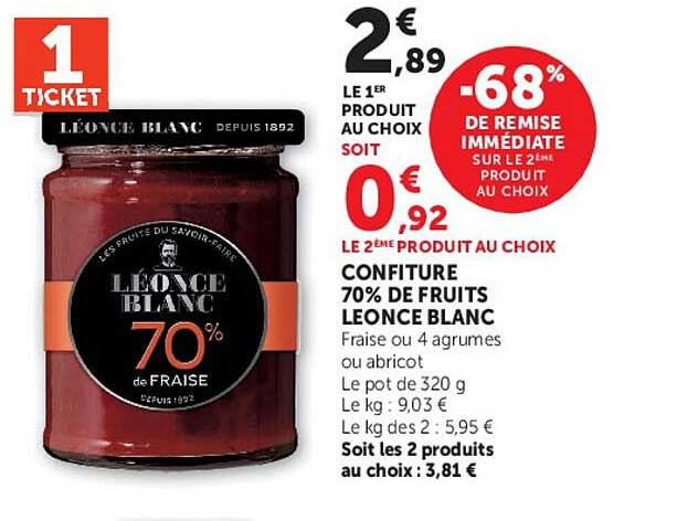1 ticket - Confiture 70% de fruits Leonce Blanc