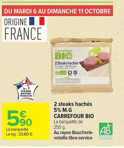 2 steaks hachés 5% M.G CARREFOUR BIO