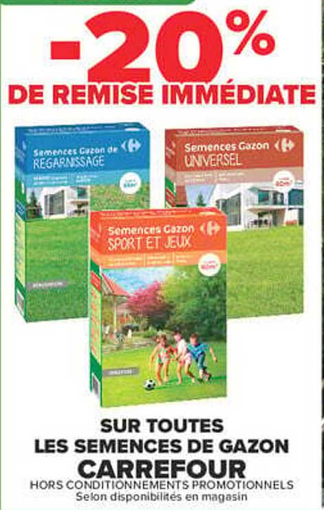 -20% DE REMISE IMMÉDIATE SUR TOUTES LES SEMENCES DE GAZON CARREFOUR