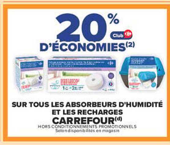 20% d'économies Club Carrefour sur tous les absorbeurs d'humidité et les recharges Carrefour