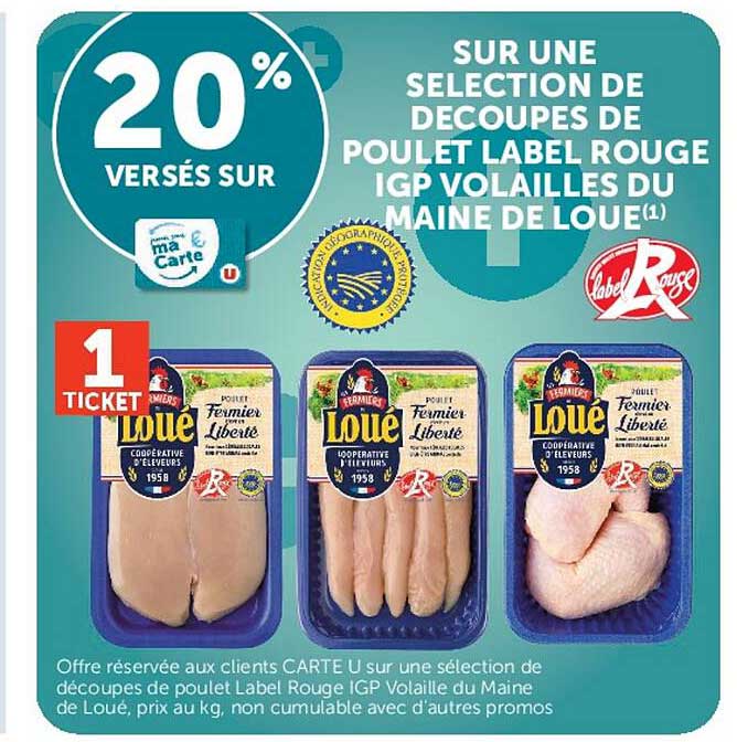 20% VERSÉS SUR SUR UNE SELECTION DE DECOUPES DE POULET LABEL ROUGE IGP VOLAILLES DU MAINE DE LOUE(1)