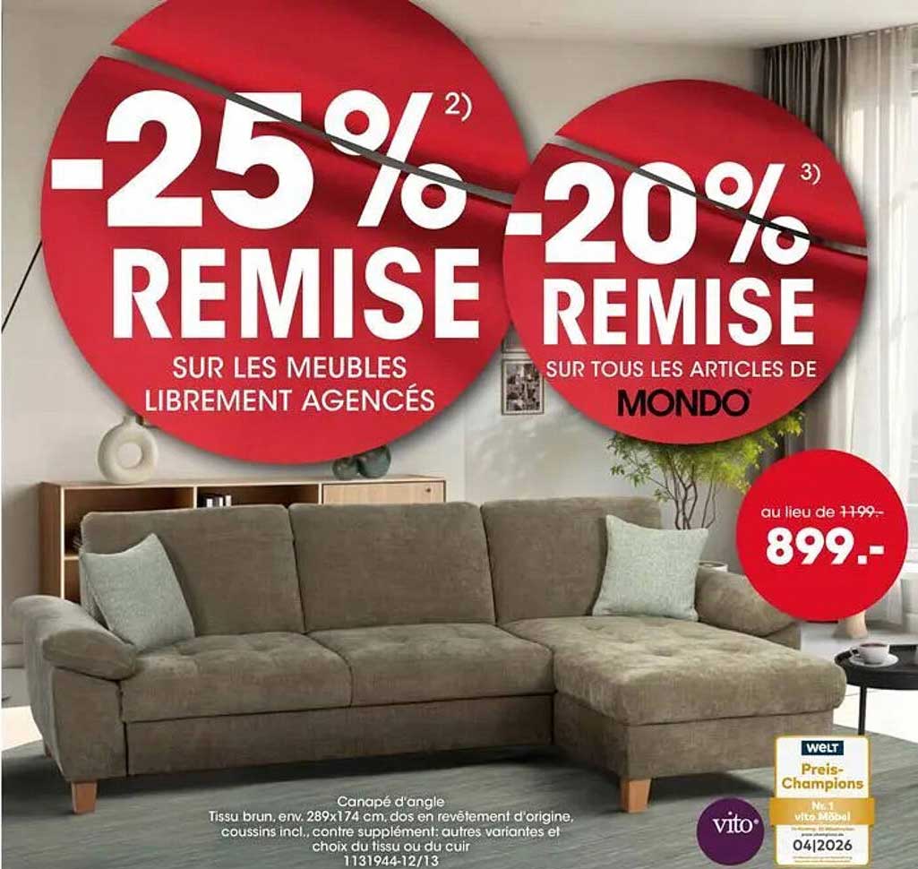 -25% REMISE SUR LES MEUBLES LIBREMENT AGENCÉS