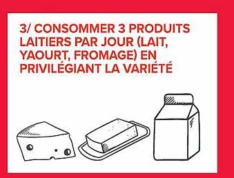 3/ CONSOMMER 3 PRODUITS LAITIERS PAR JOUR (LAIT, YAOURT, FROMAGE) EN PRIVILEGIANT LA VARIETE