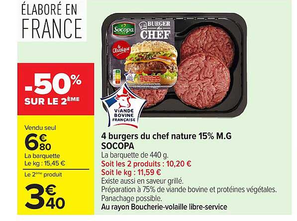 4 burgers du chef nature 15% M.G SOCOPA