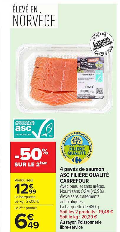 4 pavés de saumon ASC Filière Qualité Carrefour