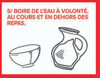5/ BOIRE DE L’EAU À VOLONTÉ, AU COURS ET EN DEHORS DES REPAS.