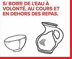5/ BOIRE DE L’EAU À VOLONTÉ, AU COURS ET EN DEHORS DES REPAS.