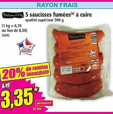 5 saucisses fumées(a) à cuire