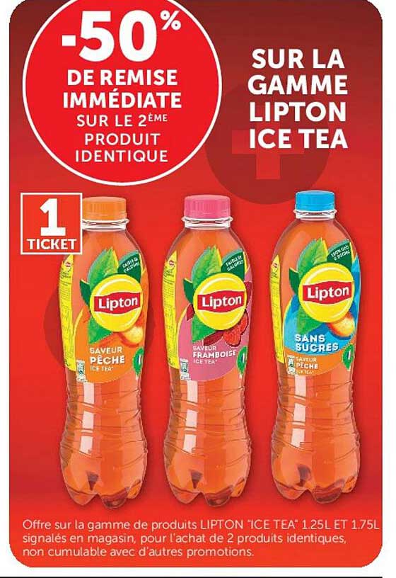 -50% de remise immédiate sur le 2ème produit identique sur la gamme Lipton Ice Tea