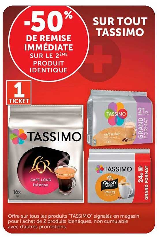 -50% de remise immédiate sur le 2ème produit identique sur tout Tassimo