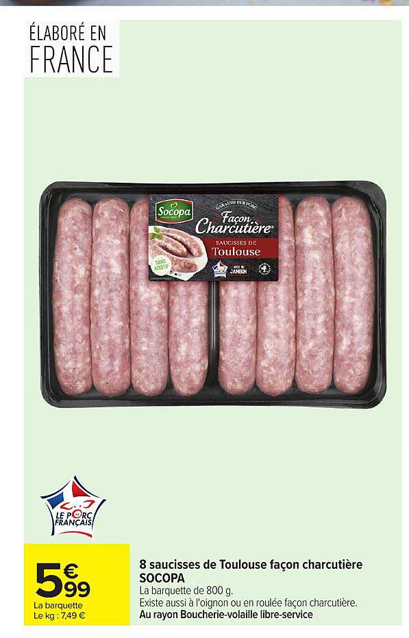 8 saucisses de Toulouse façon charcutière SOCOPA