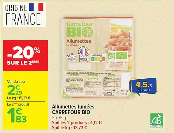 Allumettes fumées CARREFOUR BIO