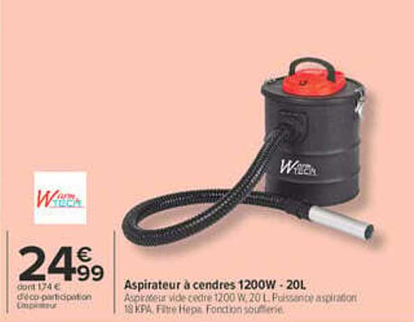 Aspirateur à cendres 1200W - 20L