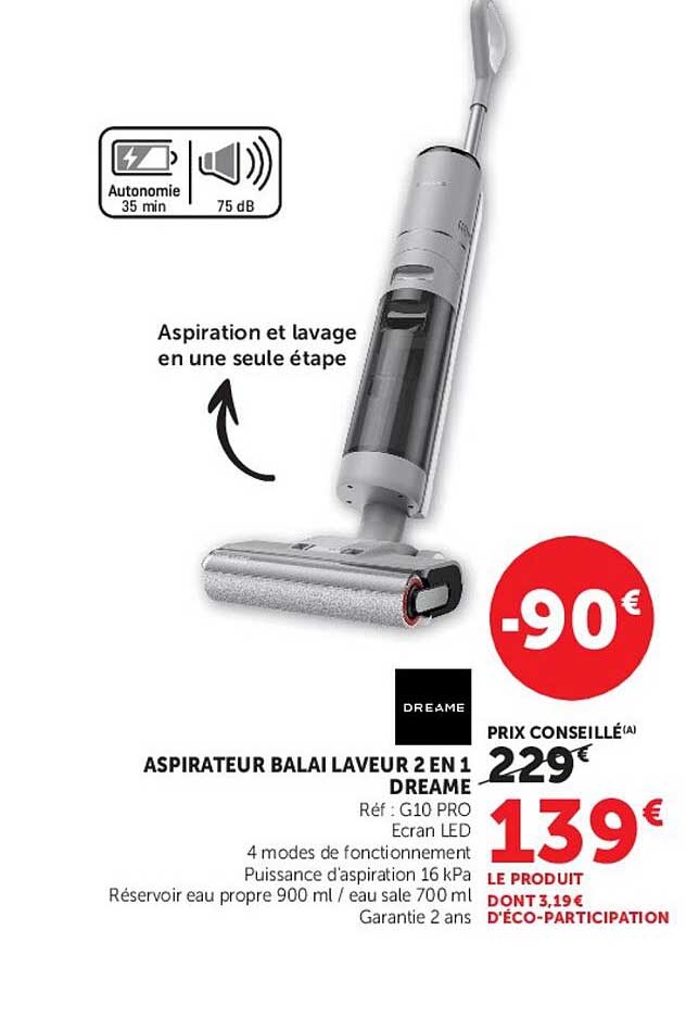 ASPIRATEUR BALAI LAVEUR 2 EN 1 DREAME