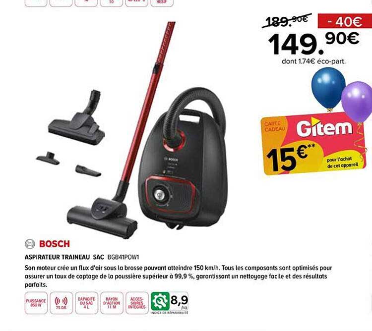 ASPIRATEUR TRAINEAU SAC BGB41POW1