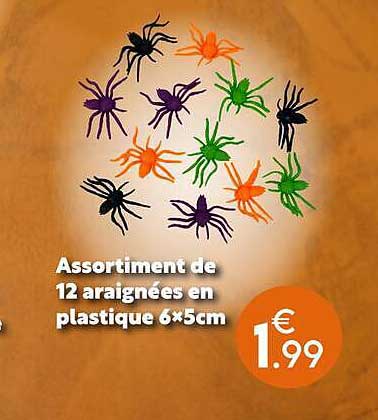 Assortiment de 12 araignées en plastique 6x5cm