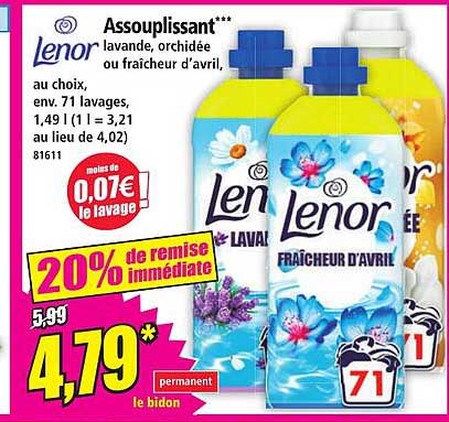 Assouplissant*** Lenor lavande, orchidée ou fraîcheur d’avril, au choix, env. 71 lavages