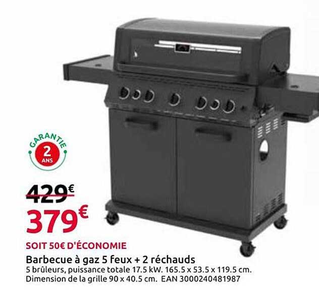 Barbecue à gaz 5 feux + 2 réchauds