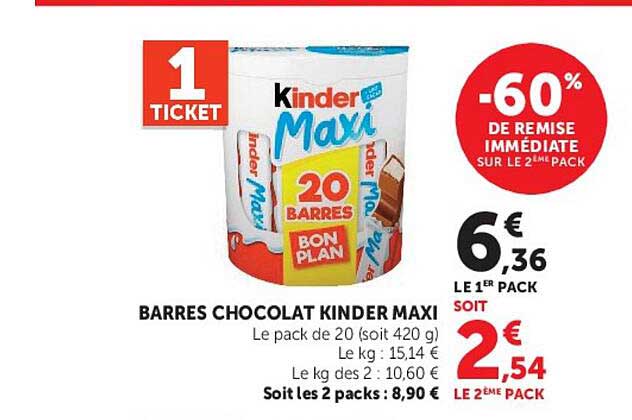 BARRES CHOCOLAT KINDER MAXI