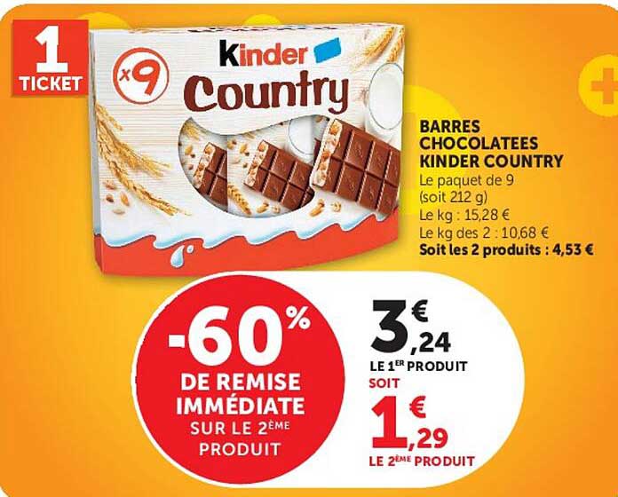 BARRES CHOCOLATÉES KINDER COUNTRY