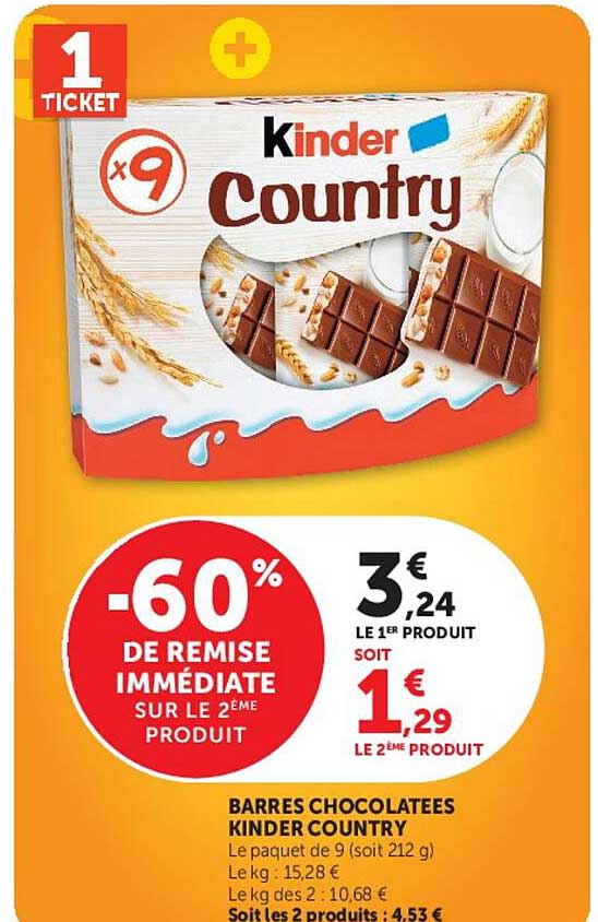 BARRRES CHOCOLATEES KINDER COUNTRY