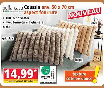 bella casa Coussin env. 50 x 70 cm aspect fourrure