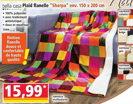 bella casa Plaid flanelle "Sherpa" env. 150 x 200 cm