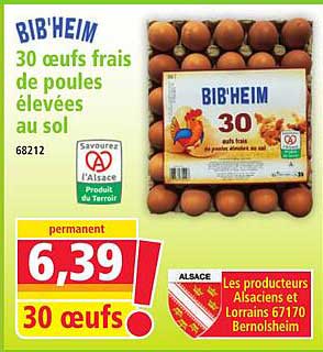 BIB’HEIM 30 oeufs frais de poules élevées au sol
