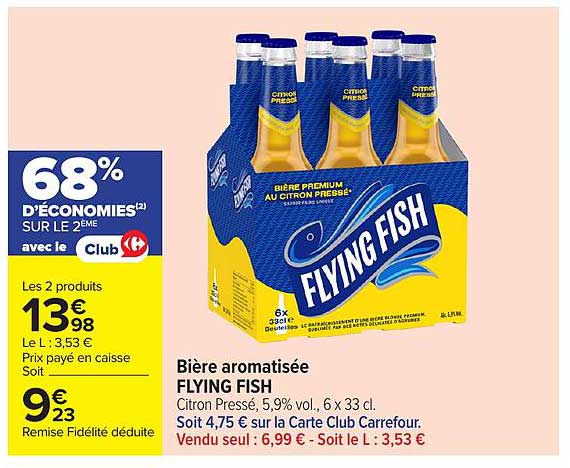 Bière aromatisée FLYING FISH Citron Pressé, 5,9% vol, 6 x 33 cl.
