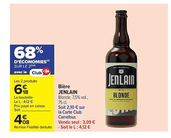 Bière JENLAIN Blonde, 7,5% vol., 75 cl.