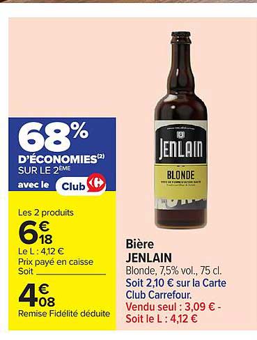 Bière JENLAIN Blonde, 7,5% vol., 75 cl