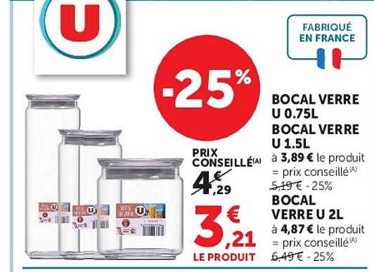 BOCAL VERRE U 0.75L BOCAL VERRE U 1.5L