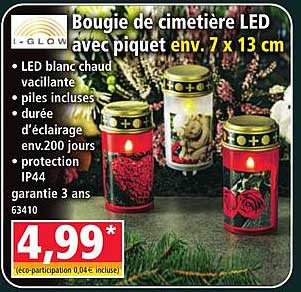 Bougie de cimetière LED avec piquet env. 7 x 13 cm