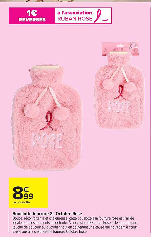 Bouillotte fourrure 2L Octobre Rose