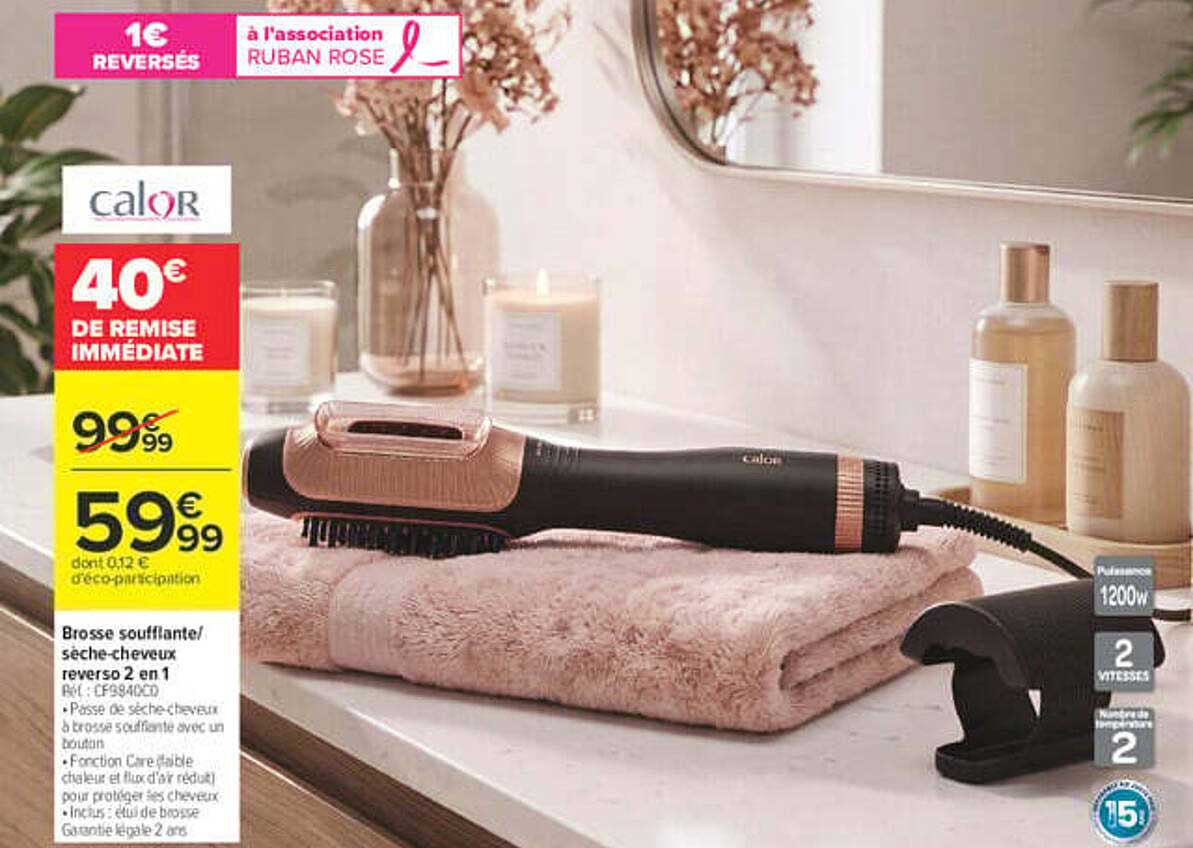 Brosse soufflante/sèche-cheveux reverso 2 en 1