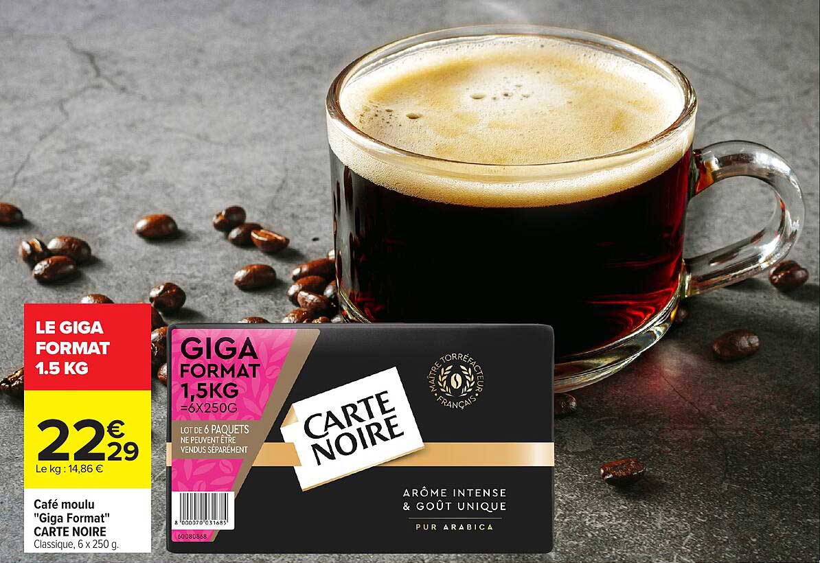 Café moulu "Giga Format" CARTE NOIRE Classique, 6 x 250 g