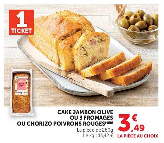 CAKE JAMBON OLIVE OU 3 FROMAGES OU CHORIZO POIVRONS ROUGES