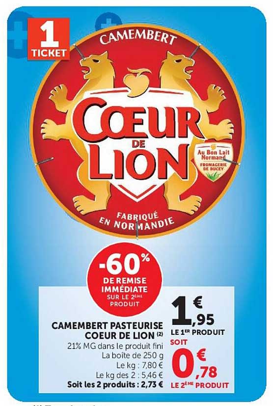 CAMEMBERT PASTEURISE COEUR DE LION