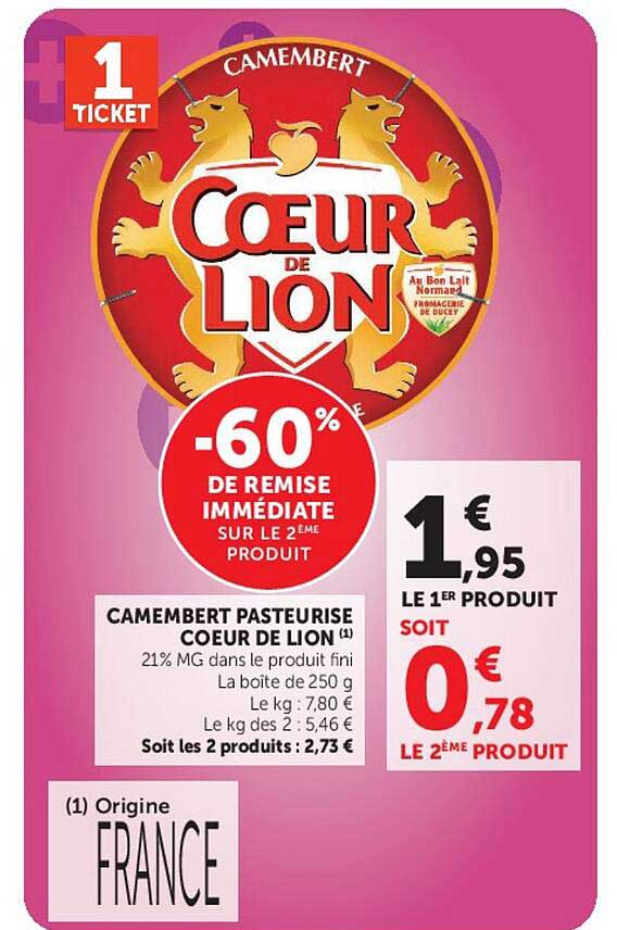 CAMEMBERT PASTEURISE COEUR DE LION