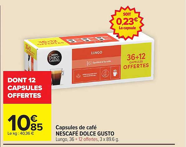 Capsules de café NESCAFÉ DOLCE GUSTO Lungo, 36 + 12 offertes, 3 x 89,6 g.