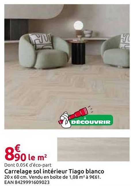Carrelage sol intérieur Tiago blanco