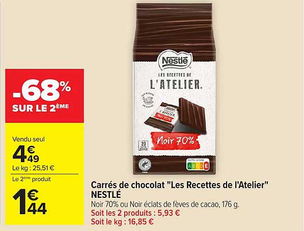 Carrés de chocolat "Les Recettes de l'Atelier" NESTLÉ