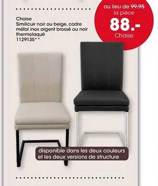 Chaise Similicur noir ou beige, cadre métal inox argent brossé ou noir thermolaqué 1129135**