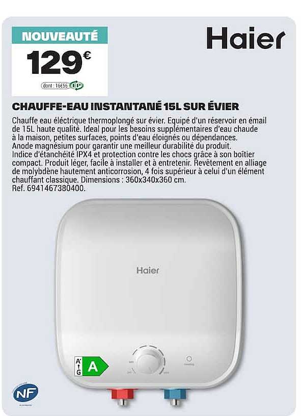 CHAUFFE-EAU INSTANTANÉ 15L SUR ÉVIER