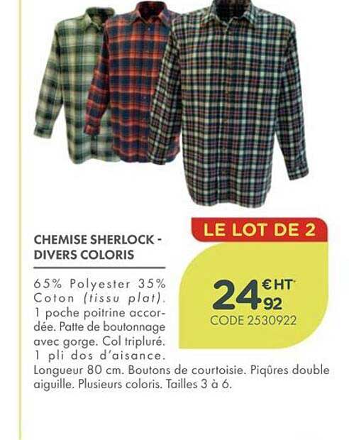 CHEMISE SHERLOCK - DIVERS COLORIS