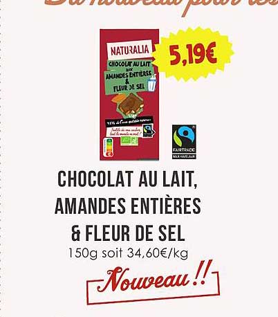 CHOCOLAT AU LAIT, AMANDES ENTIÈRES & FLEUR DE SEL