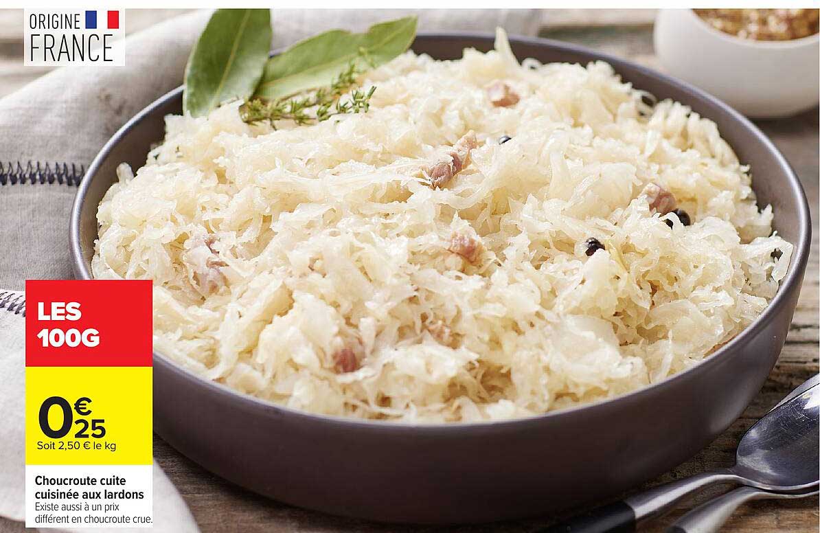 Choucroute cuite cuisinée aux lardons