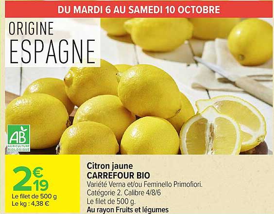 Citron jaune CARREFOUR BIO