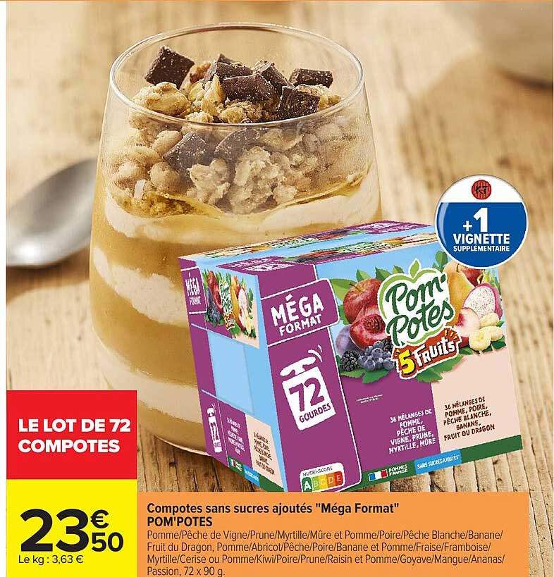 Compotes sans sucres ajoutés "Méga Format" POM'POTES