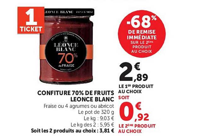 CONFITURE 70% DE FRUITS LEONCE BLANC